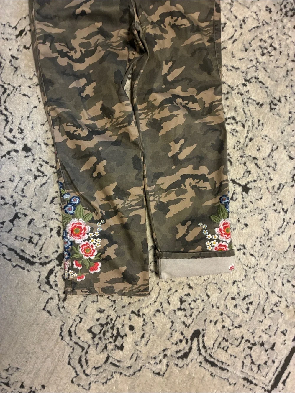 Laurie Felt Green Brown Camo Crop Pants with Floral Embroidery - Picture 9 of 9